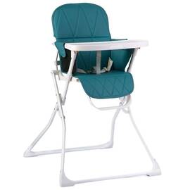 Scaun de masa bebe, cadru metalic, centura de siguranta in 3 puncte, pliabil, tava detasabila, alb si albastru - - Roveli