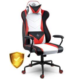 Scaun gaming DacEnergy©, design modern, ergonomic, cotiere rezistente, perna lombara conturata, roti cauciucate, inaltimea si spatarul reglabil, 123x64,5 cm, negru si alb - - Roveli