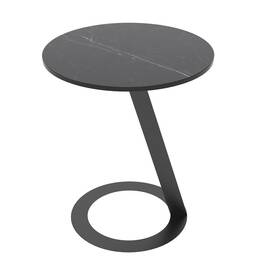 Masuta de cafea DacEnergy©, structura metalica, blatul din piatra sinterizata, design minimalist, rotunda, 45 x 45 x 53 cm, neagra - - Roveli
