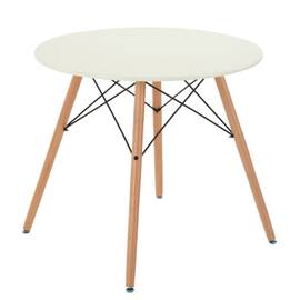 Masa bucatarie, realizat din MDF alb, picioare din lemn de fag, cadru din metal negru, rotunda, 4 persoane, 80 x 71 cm - - Roveli