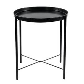 Masuta de cafea DacEnergy©, din metal, forma rotunda, cu blat adanc, picioare de sustinere, pliabila, 43 x 53.5 cm, negru - - Roveli