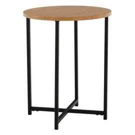 Masuta de cafea DacEnergy©, cadru metalic negru, blatul din MDF, forma rotunda, finisaj stejar, 40 x 40 x 50 cm - - Roveli