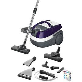 Aspirator cu aspirare uscata si umeda, cu spalare, capacitate rezervor apa 5 l, filtru EPA, tup telescopic metalic, 3 accesorii mici, 1700 W, alb si mov - - Roveli
