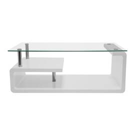 Masuta de cafea DacEnergy©, forma dreptunghiulara, cu raft, blat din sticla, finisaj alb, 110 x 65 x 42 cm - - Roveli