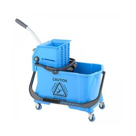 Carucior de curatenie DacEnergy©, plastic durabil, capacitate dubla, 10 si 24 l, storcator profesional pentru mop, patru roti, maner ergonomic, albastru - - Roveli