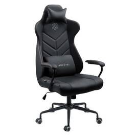 Scaun de birou DacEnergy, din piele ecologica matlasata, baza metalica, 2 perne, inaltime reglabila, functia de balansare SoftSwing, ergonomic, negru si rosu - - Roveli