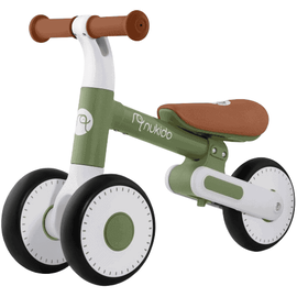 Bicicleta de echilibru, cadru durabil din otel, stabil, scaun moale, din spuma, inaltime reglabila, 25-28 cm, 3 roti din spuma EVA, alb si verde - - Roveli