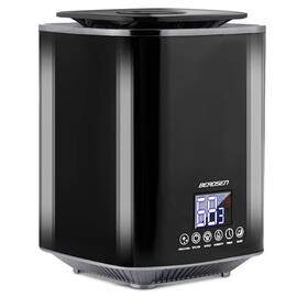 Umidificator de aer, functia de ionizare a aerului, de aromaterapie, ceata rece, oprire automata, rezervor 2, 6 l, 250 ml/h, temporizator, higrostat si higrometru incorporabil, negru lucios - - Roveli