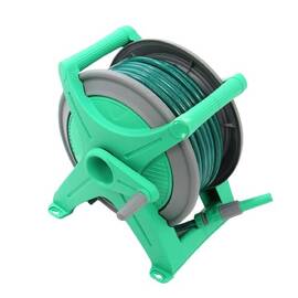 ​Tambur pentru furtun , din plastic si metal, portabil,montarea pe perete, 30 m furtun, 13 mm, cuple, verde - - Roveli