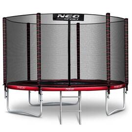 Trambulina de gradina, plasa externa de siguranta, scara metalica solida, 3 picioare duble, model unic de panza de paianjen, intrarea inchisa cu fermoar si catarama, 312 cm, rosu si negru - - Roveli