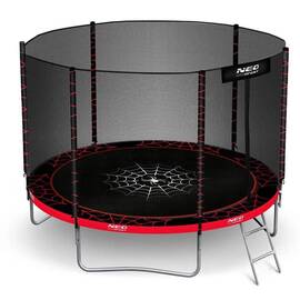 Trambulina de gradina, plasa externa de siguranta, scara metalica solida, 3 picioare duble, model unic de panza de paianjen, intrarea inchisa cu fermoar si catarama, 252 cm, rosu si negru - - Roveli