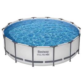 ​Piscina cu cadru metalic, realizat din otel si PVC, include pompa filtrare, cu scara, capacitate de 13.030 L, 427 x 107 cm, gri - - Roveli