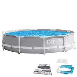 ​Piscina cu cadru, material PVC durabil cu 3 straturi, usor de asamblat, forma rotunda, capacitate 4485 litri, 305 x 76 cm, gri - - Roveli