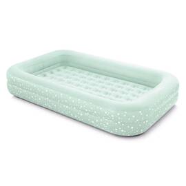 ​Saltea gonflabila pentru copii Intex, confectionata din PVC si velur, cadru din fibre ultradurabile, pompa de mana, o singura persoana, 168 x 107 x 25 cm, verde - - Roveli