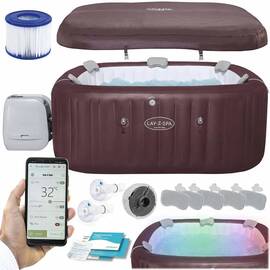 ​Piscina gonflabila, jacuzzi, Bestway Lay-Z Maldives Pro, pompa de filtrare incorporata, filtru pompa tip VI, lumini LED in 7 culori, prelata, apa incalzita la 40°, 5-7 persoane, 1050 l, 201 x 151 x 80 cm, maro - - Roveli