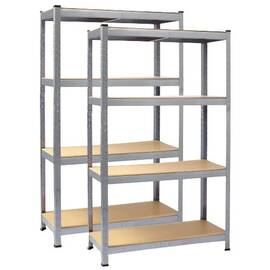 ​Set raft metalic, realizat din MDF si profile zincate, 4 polite, capacitatea 150 kg polita, 600 kg total, 174 x 80 x 40 cm, gri, 2 bucati - - Roveli