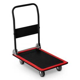 Carucior platforma transport marfa, cadru din otel, capacitate de incarcare pana la 150 kg, maner ergonomic pliabil, 72 x 83 x 43 cm, negru si rosu - - Roveli