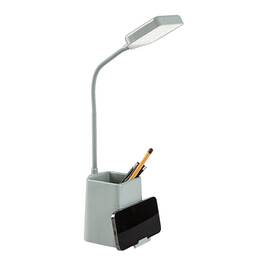 ​Veioza LED, realizata din plastic, suport pentru telefon si creioane, LED integrata, 6 W, lumina rece, 300 lm, reglare a luminozitatii in 3 trepte prin comutator tactil, albastra - - Roveli