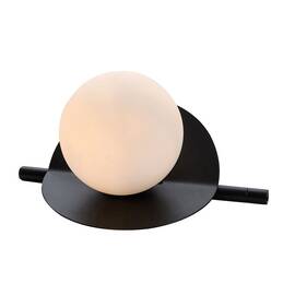 ​Veioza, corp metalic, abajur din sticla alba, forma rotunda, stil industrial, bec G9, 5 W, IP20, 120 x 220 mm, negru - - Roveli