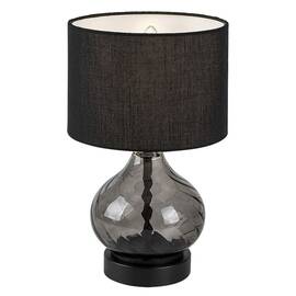 ​Veioza, corpul este realizat din sticla fumurie, abajur cilindric, un bec cu soclu E14, 25 W, 330 x 200 mm, IP20, negru - - Roveli