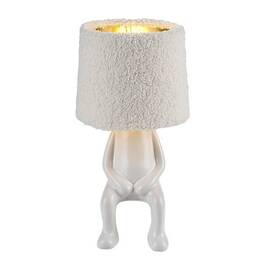 ​Veioza de masa, design jucaus, abajur textil pufos, corp din ceramica, un bec cu soclu E14, 40 W, 280 x 150 mm, crem - - Roveli