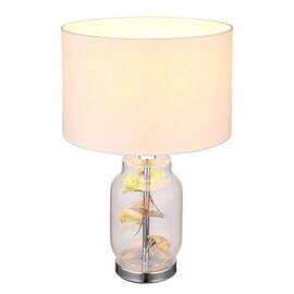 ​Veioza, realizat din metal, abajur textil, sursa cu soclu E27, 40 W, design modern, 380 x 250 mm, crom si alb - - Roveli