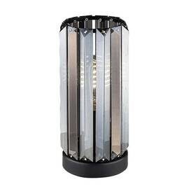 ​Veioza, din metal, abajur din sticla colorata, baza decorativa rotunda mica, surse de iluminat cu soclu E27, 40 W, 220 x 105 mm, IP20, negru mat - - Roveli