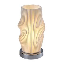 ​Veioza, realizat din metal, abajur din plastic, suprafata ondulata, o sursa de iluminat cu soclu E14, 25 W, IP20, 210 x 110 mm, crom si alb - - Roveli