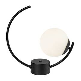 ​Veioza cu corpul metalic, abajur din sticla, baza decorativa cilindrica, un soclu E14, 25 W, 340 x 150 x 350 mm, alb si negru - - Roveli