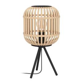 ​Veioza cu abajur din bambus, structura metalica, design vintage, sursa cu soclu E27, 28 W, 400 x 210 mm, negru si natur - - Roveli