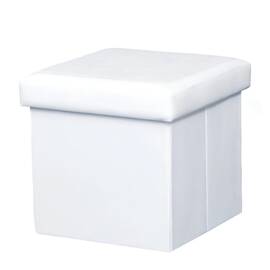 Taburet pliabil, piele eco albă, TELA NEW - - Roveli