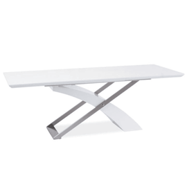 Masă extensibilă de bucătărie, alb extra strălucitor/metal, 160-220x90 cm, KROS - - Roveli