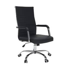 Scaun de birou, piele eco/metal, negru/crom, FARAN - - Roveli