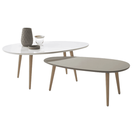 Set 2 măsuţe de cafea, alb/gri, DOBLO - - Roveli