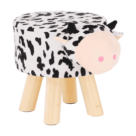 Taburet în formă de văcuţă, catifea Velvet alb/negru/natural, MOLLY - - Roveli