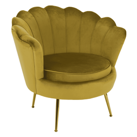 Fotoliu în stil Art-deco, catifea Velvet muştar/crom auriu, NOBLIN - - Roveli