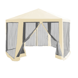 Pavilion cort pentru grădină, 3,9x2,5x3,9m, bej / negru, RINGE TIP 2 + 6 laturi - - Roveli