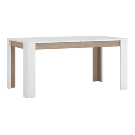 Masă dining extensibilă, alb extra lucios HG / stejar Sonoma închis / trufă, 160-200x90 cm, LYNATET TIP 75 - - Roveli