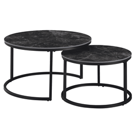 Măsuţe de cafea, set de 2, marmură negru/oţel negru, LASTRO - - Roveli