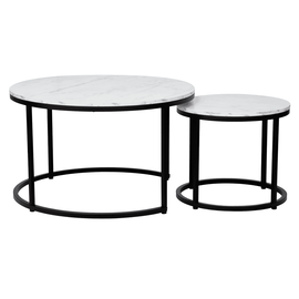 Măsuţe de cafea, set de 2, alb/negru, CIRKO - - Roveli