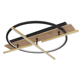 Plafoniera LED, carcasa din metal, panou din fibra de lemn si tije din aluminiu, 44 W, 1800 lm, lumina calda, 700 x 600 x 115 mm, IP20, functie de memorie, negru mat si auriu - - Roveli