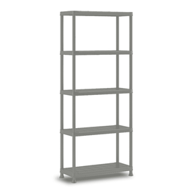 Raft pentru depozitare, din plastic, design robust si functional, 5 polite spatioase, 25 kg polita, 75 x 32 x 176 cm, gri - - Roveli