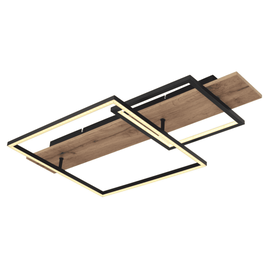 Plafoniera LED, aspect lemn, design geometric deosebit, lumina calda, flux luminos 1100lm, 24W, 750 x 400 x 100 mm, IP20, negru - - Roveli