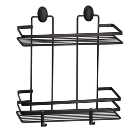Etajera baie, din otel, design modern, montaj pe perete, cu suruburi, 2 raft, 30 x 13 x 32.5 cm, negru - - Roveli