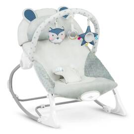 Balansoar multifunctional, cadru metalic, picioare antiderapante, bara cu jucarii, centura de siguranta, cu vibratii, husa detasabila, 9 kg, 53 x 39 x 9 cm, gri deschis - - Roveli