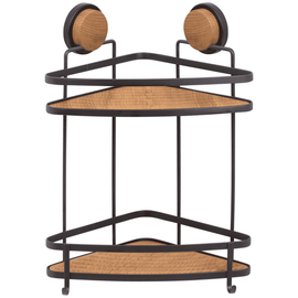Etajera baie, din ABS si otel, 2 rafturi, montaj pe colt, 20.5 x 20.5 x 36.5 cm, lemn si negru - - Roveli