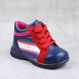 Ghete sport pentru copii , PRIMII PASI , din piele naturala 3234-MULTICOLOR/ROSU, Culoare (12): Bleumarin, Marime (12): 22 - - Roveli
