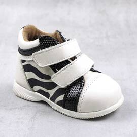 Ghete sport pentru copii , captusite , din piele naturala 3237-ALB/NEGRU/Z, Culoare (12): Negru, Marime (12): 20 - - Roveli