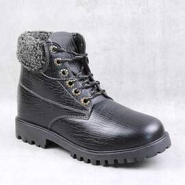 ​Bocanci imblaniti , unisex , din piele naturala , cu bordura de blana 2348-NEGRU/14 - - Roveli