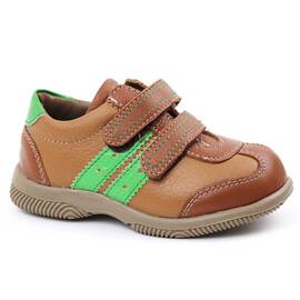 Pantofi sport , pentru copii , din piele naturala , cu talpa cusuta 3229-COGNAC/VERDE/MC, Culoare (12): Camel, Marime (12): 27 - - Roveli